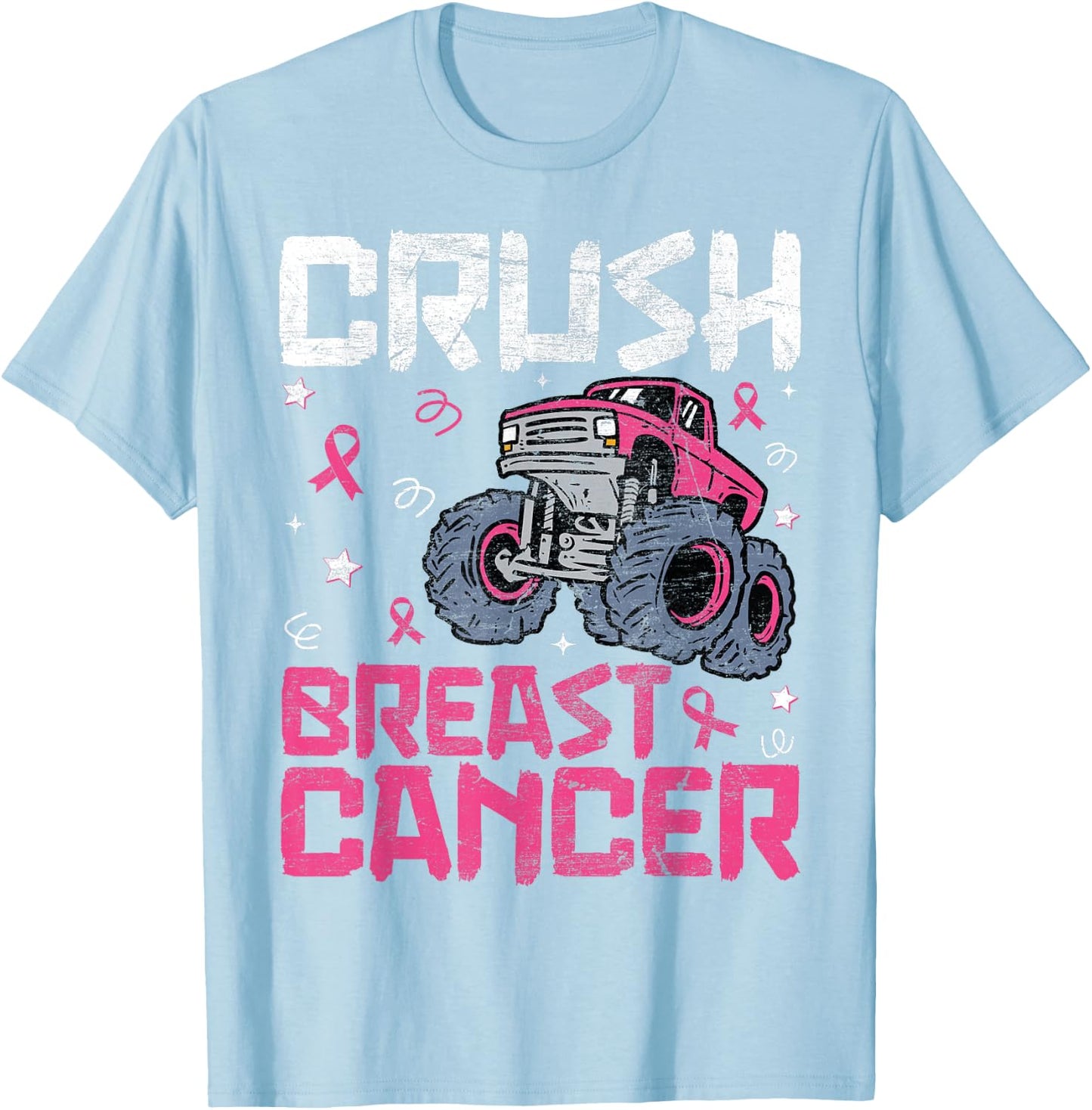 Crush Breast Cancer Awareness Monster Truck kids Boys Girls T-Shirt - T-Shirt | Light Blue