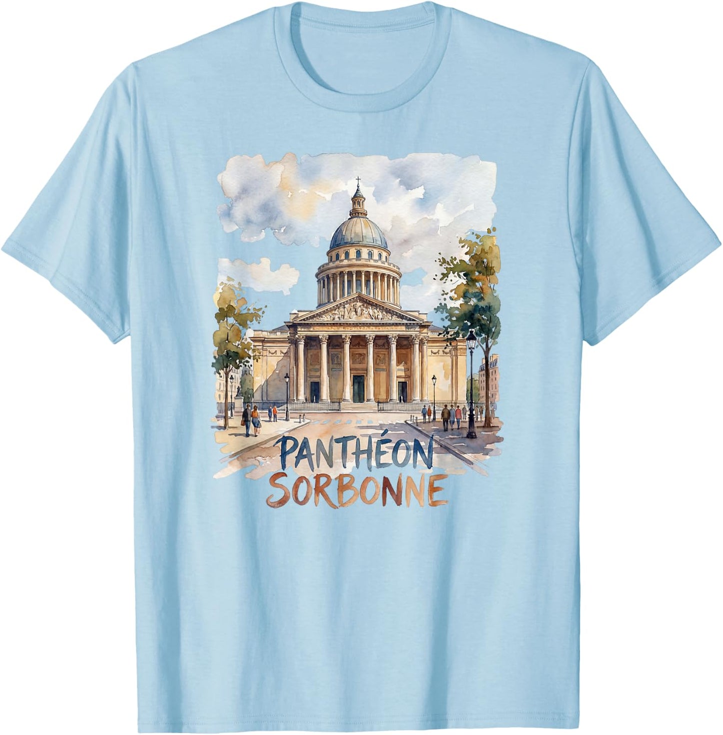 Panthéon Sorbonne Paris France Watercolour T-Shirt - T-Shirt | Light Blue