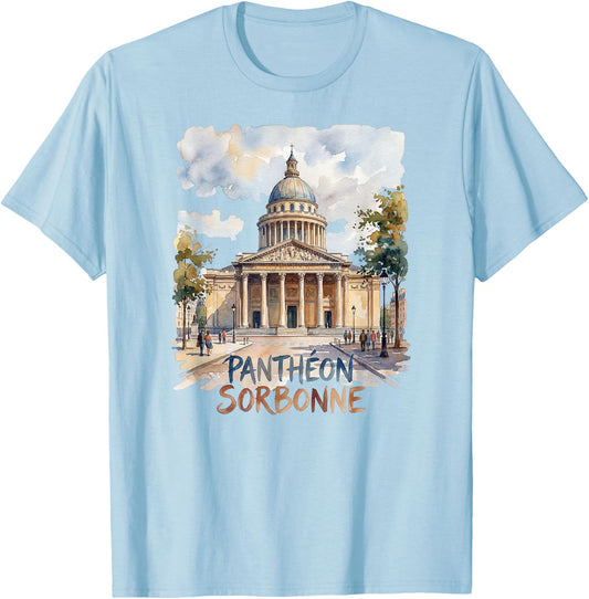 Panthéon Sorbonne Paris France Watercolour T-Shirt - T-Shirt | Light Blue
