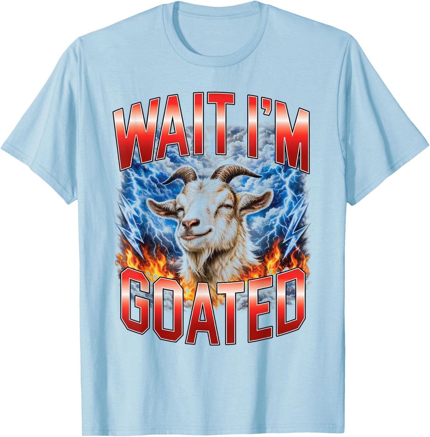 Wait I'm Goated Funny Goat Meme Bootleg T-Shirt - T-Shirt | Light Blue