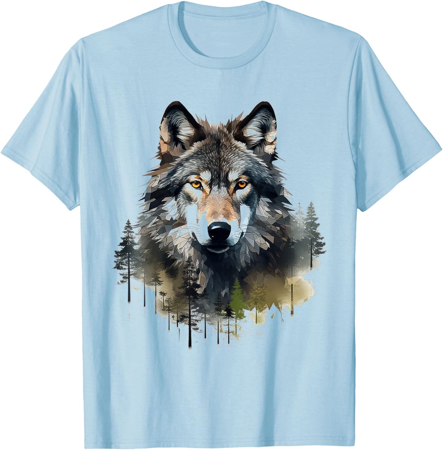 Wolf Animal Nature Pattern Abstract Illustration Painting Wolf , white, S T-Shirt - T-Shirt | Light Blue
