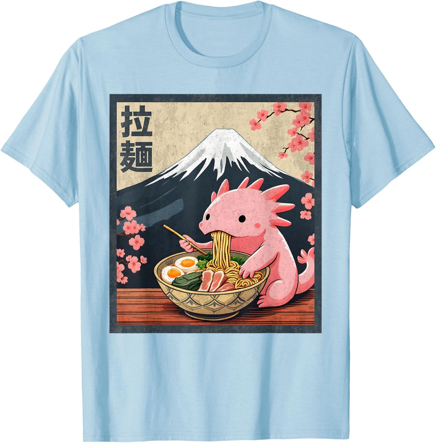 Kawaii Axolotl Eating Ramen Anime T-Shirt - T-Shirt | Light Blue