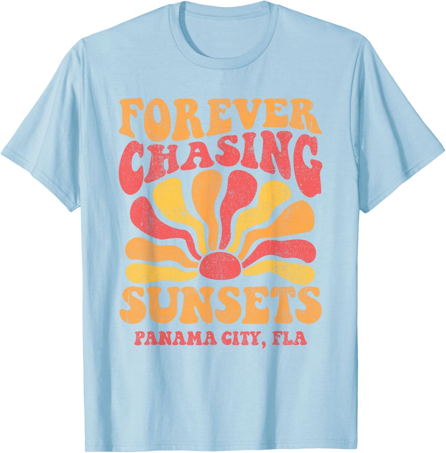 Forever Chasing Sunsets Panama City Beach Florida 70s Retro T-Shirt - T-Shirt | Light Blue