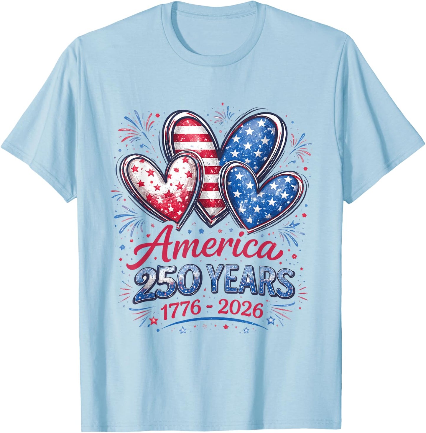 250th Anniversary America Flag Heart 250 Year Women Girls T-Shirt - T-Shirt | Light Blue