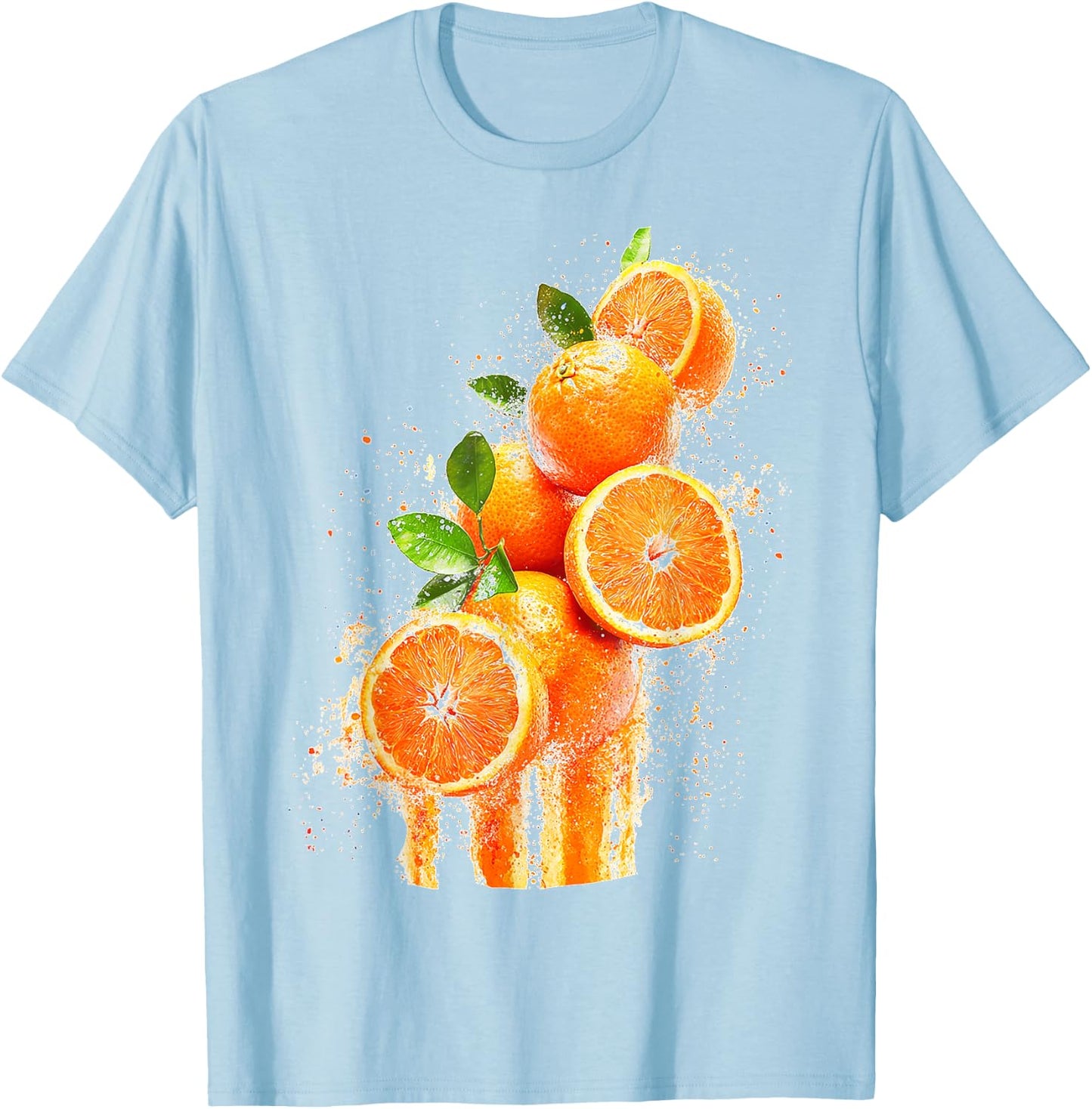 Orange Fruit Motif Colourful Illustration Orange , White T-Shirt - T-Shirt | Light Blue