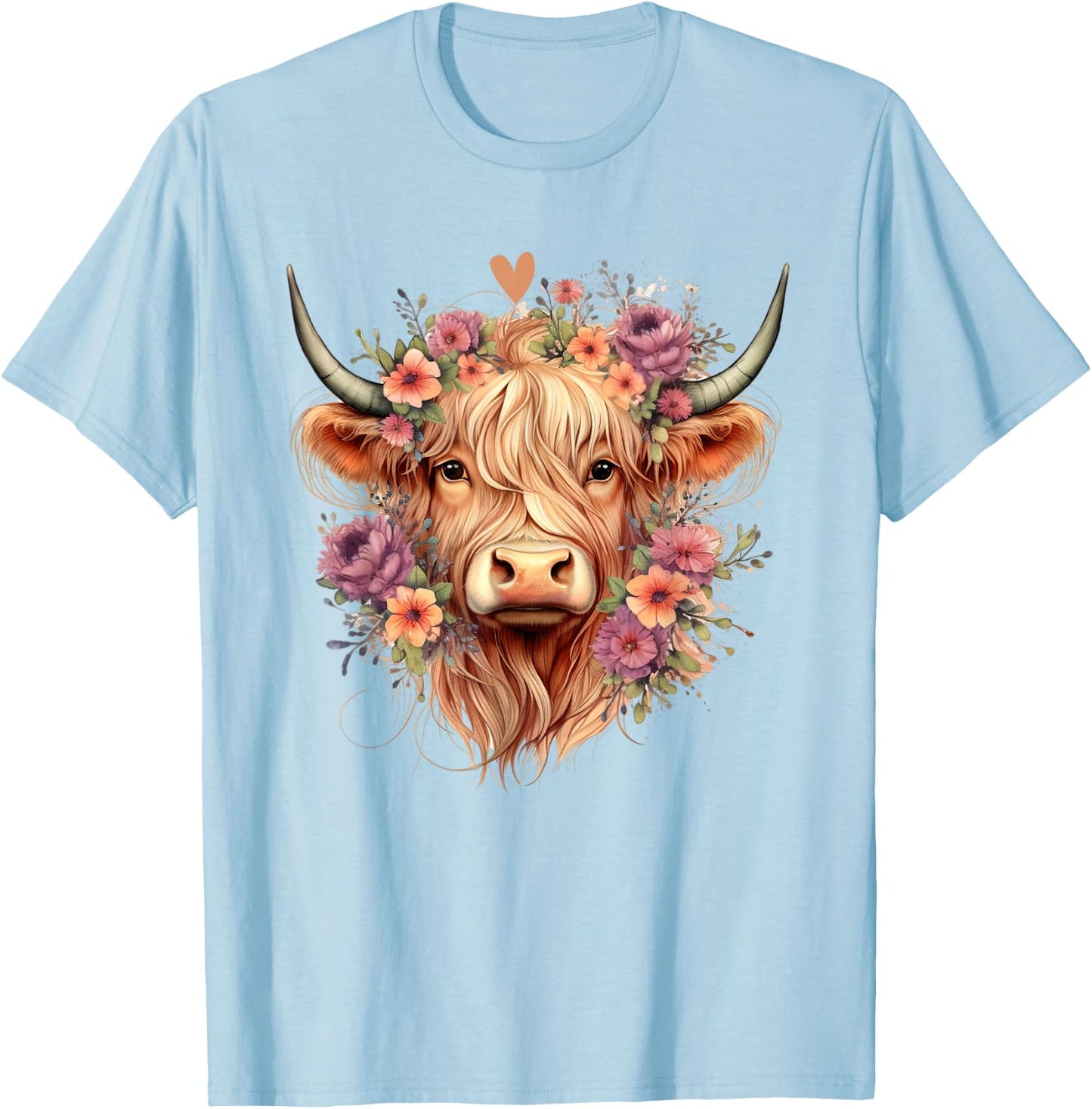 Floral Western Highland Cow Mother's Day Cow Lover Funny , White T-Shirt - T-Shirt | Light Blue