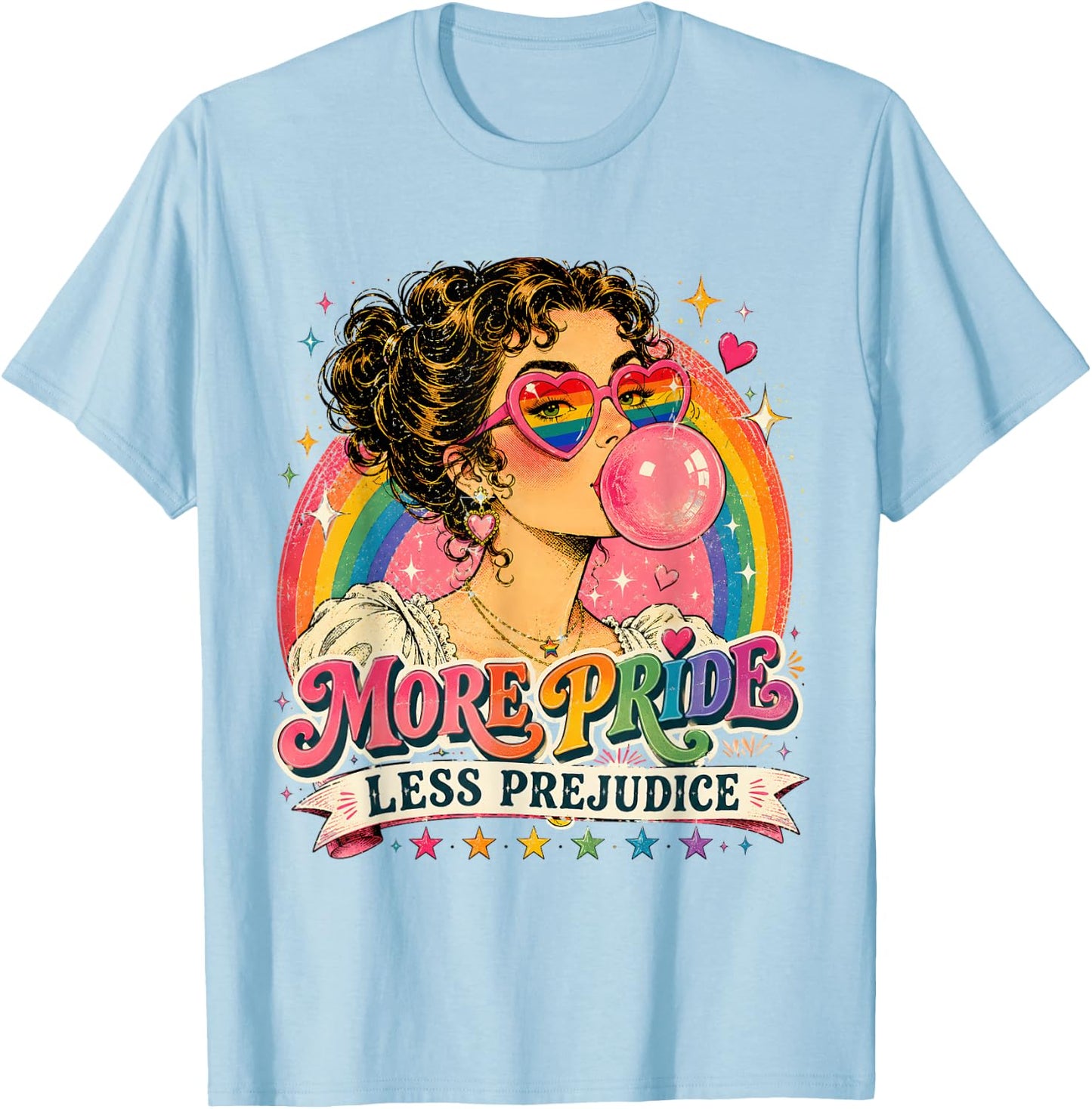 More Pride Less Prejudice LGBT Gay Lesbian Support Art T-Shirt - T-Shirt | Light Blue