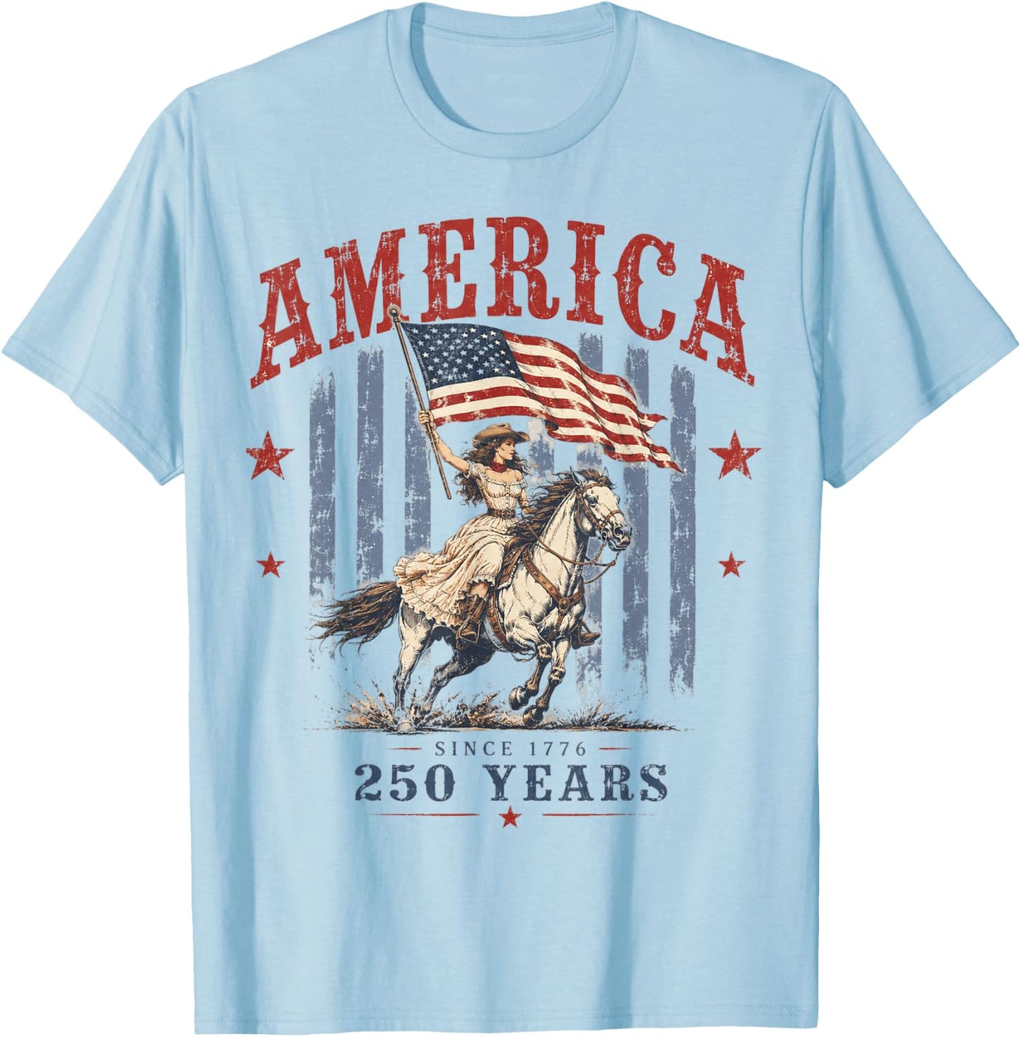 America 250 Years Patriotic Cowgirl 4th July for Girl Women T-Shirt - T-Shirt | Light Blue