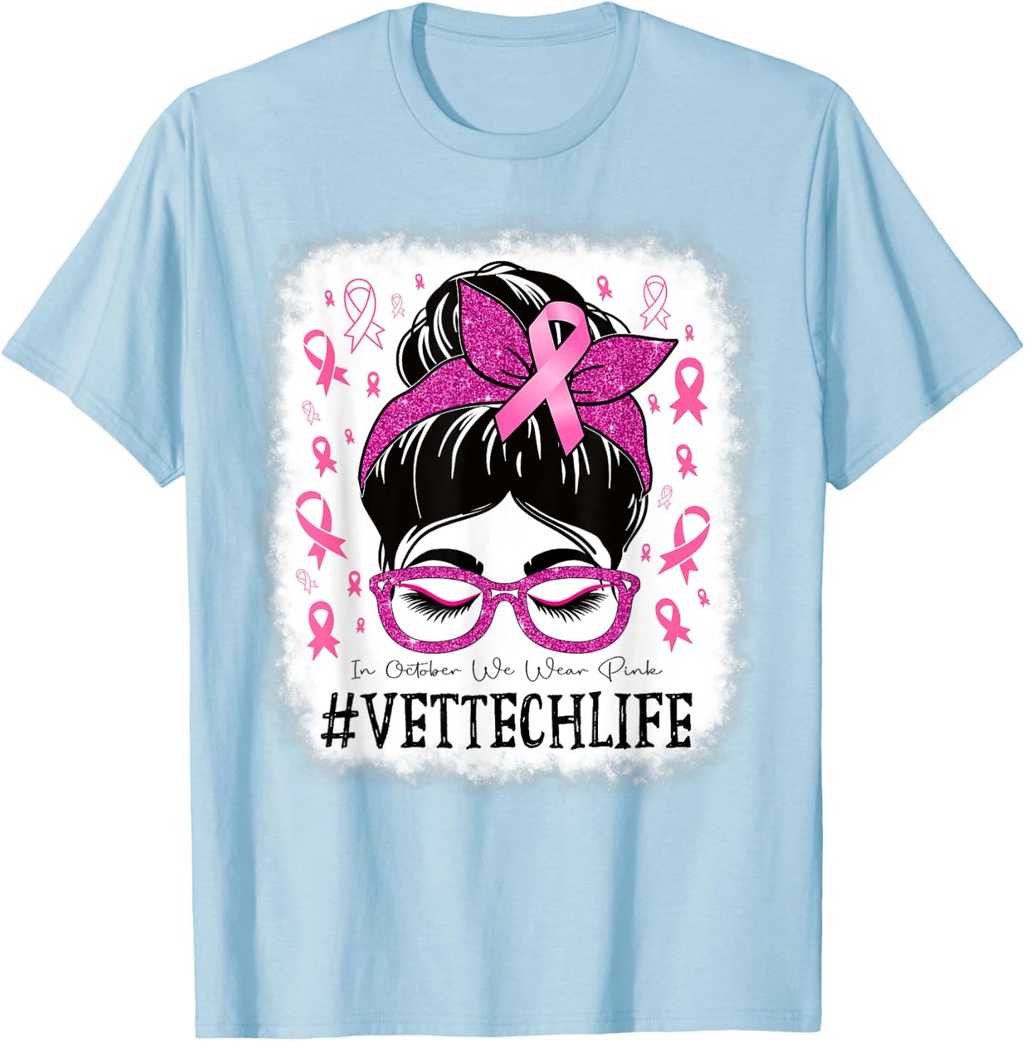 Vet Tech In October We Wear Pink Breast Cancer Awareness T-Shirt - T-Shirt | Light Blue