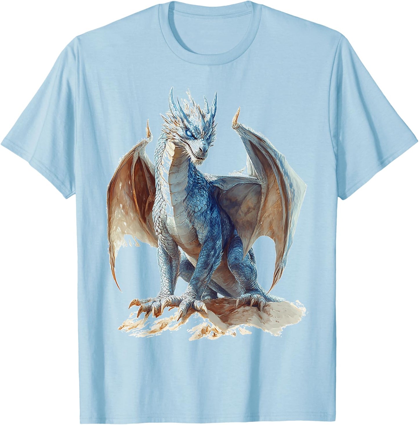 Drake Dragon Mythical Illustration Drake Dragon , white, S T-Shirt - T-Shirt | Light Blue