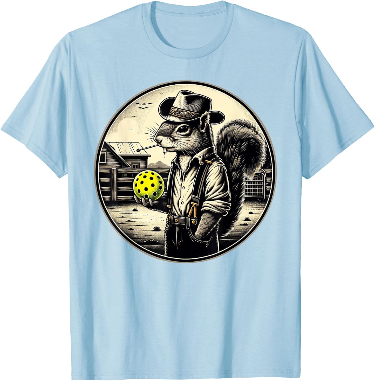 Pickleball Squirrel Country Farm Farmer T-Shirt - T-Shirt | Light Blue