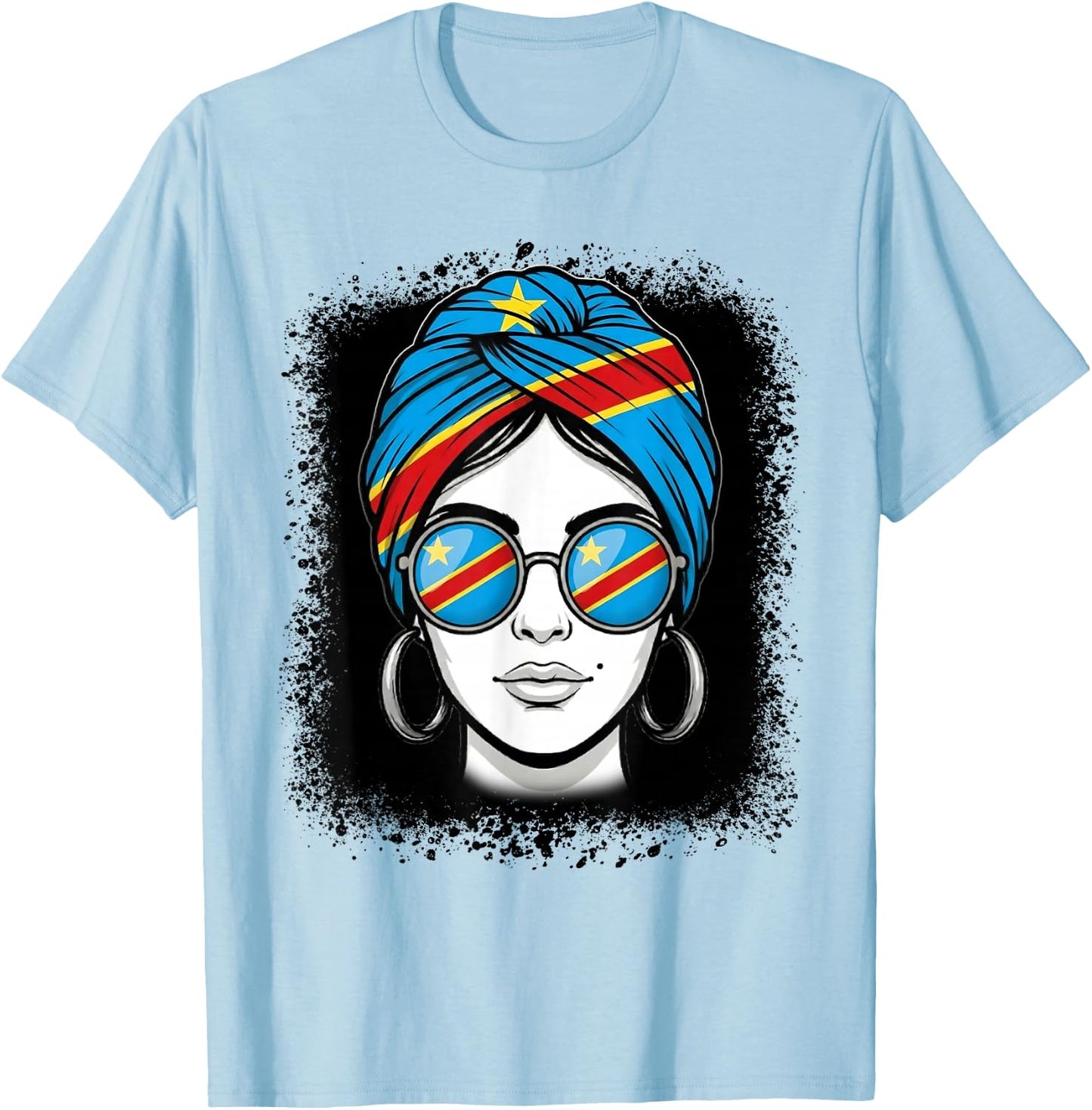 Congolese Flag Woman DRC Pride Travel Vacation T-Shirt - T-Shirt | Light Blue