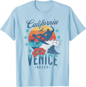 Venice Beach California Surfing Vintage Vacation Retro Surf T-Shirt - T-Shirt | Light Blue