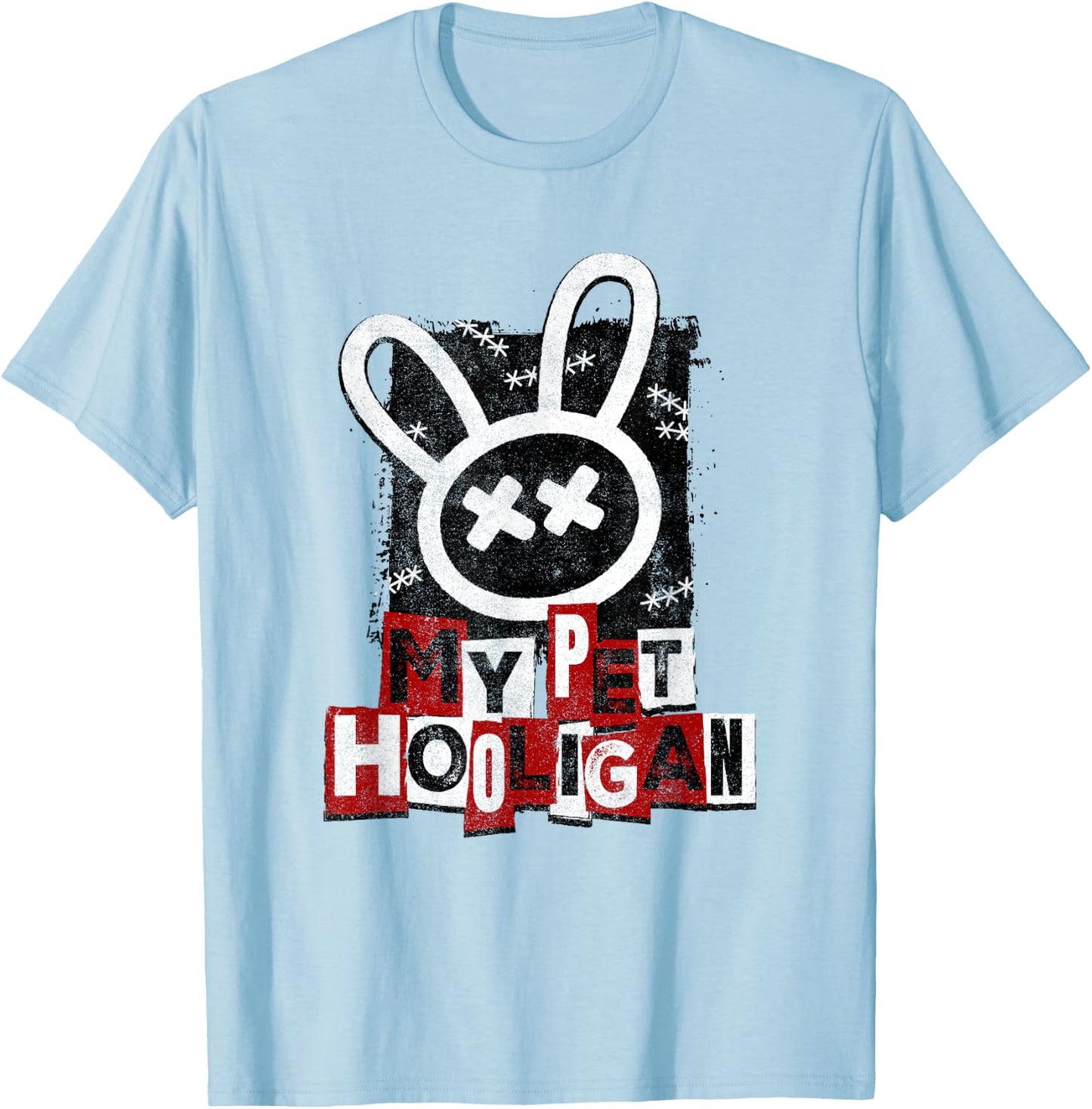 My Pet Hooligan Punk Style Face Logo Distressed Poster T-Shirt - T-Shirt | Light Blue