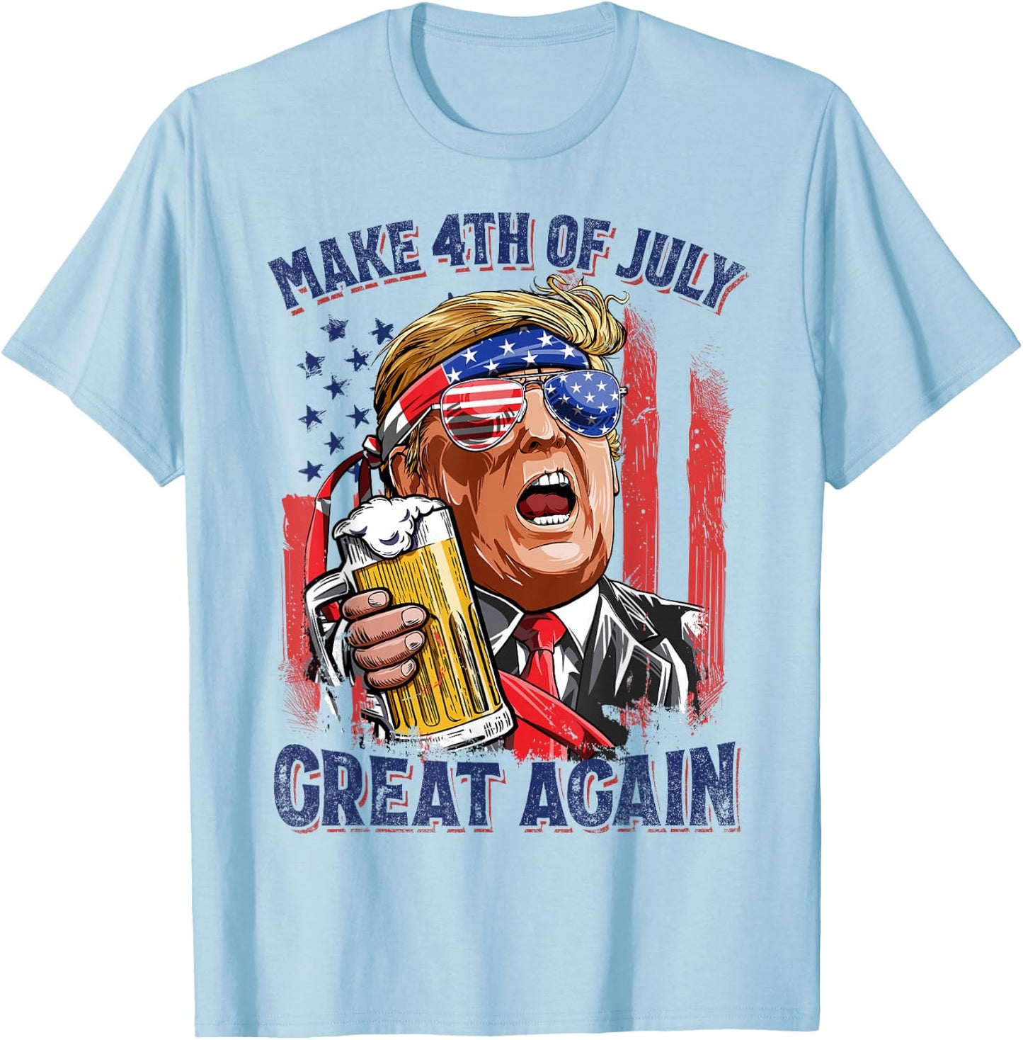 Make 4th Of July Great Again Funny Trump Men Drinking Beer T-Shirt - T-Shirt | Light Blue