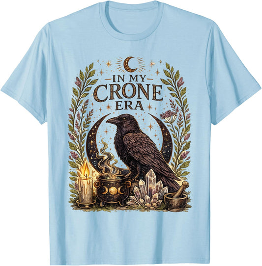 in My Crone Era Witchy Raven Cauldron Goth Witch T-Shirt - T-Shirt | Light Blue