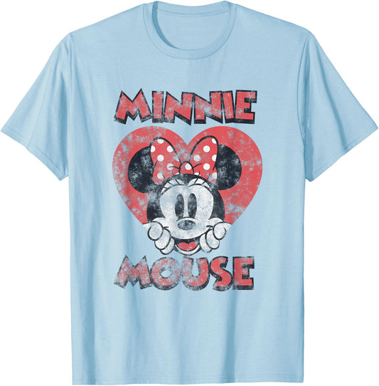 Disney Minnie Mouse Valentine's Day Distressed Heart Pose T-Shirt - T-Shirt | Light Blue
