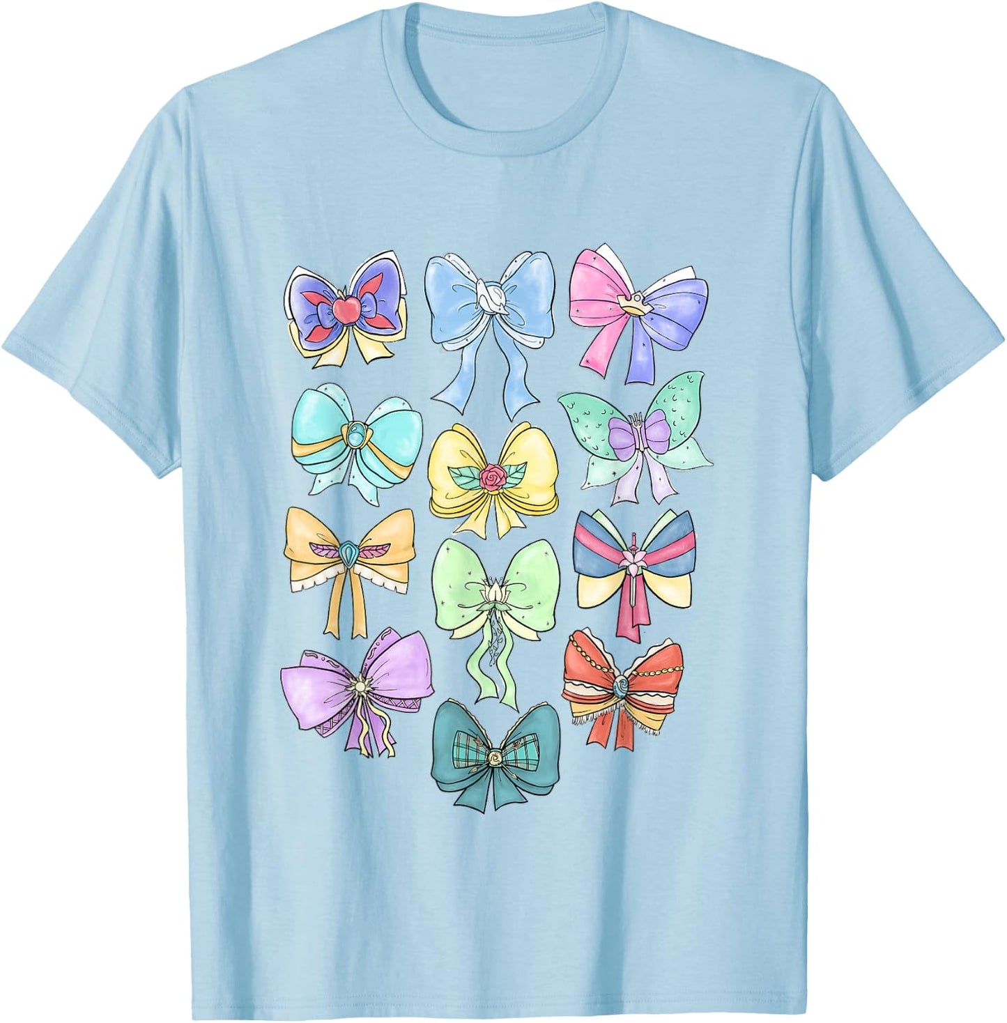 Disney Princess Cute Ribbons and Bows Pastel Colors Logo T-Shirt - T-Shirt | Light Blue