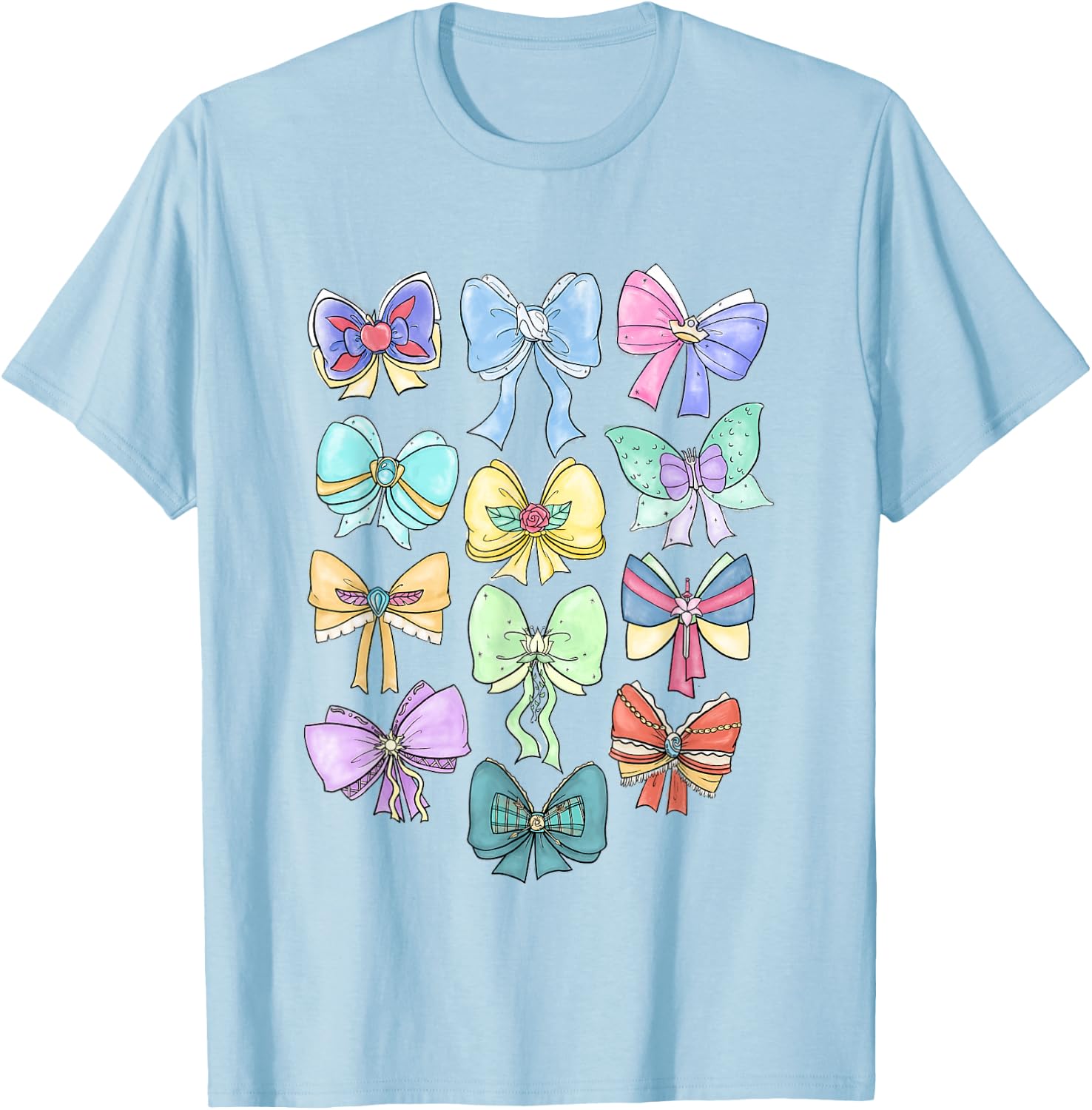Disney Princess Cute Ribbons and Bows Pastel Colors Logo T-Shirt - T-Shirt | Light Blue