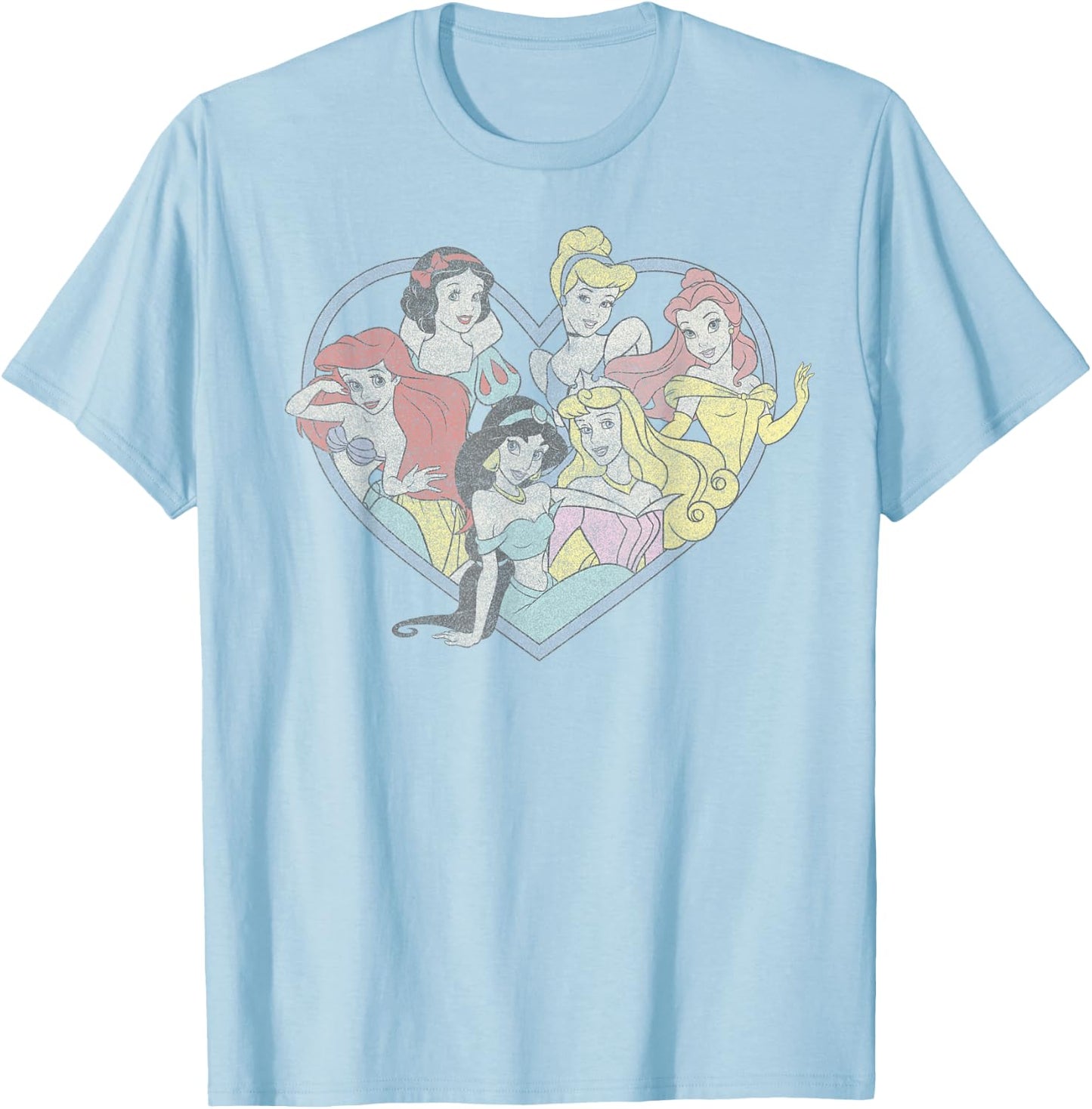Disney Princess Valentine's Day Vintage Heart Group Shot T-Shirt - T-Shirt | Light Blue
