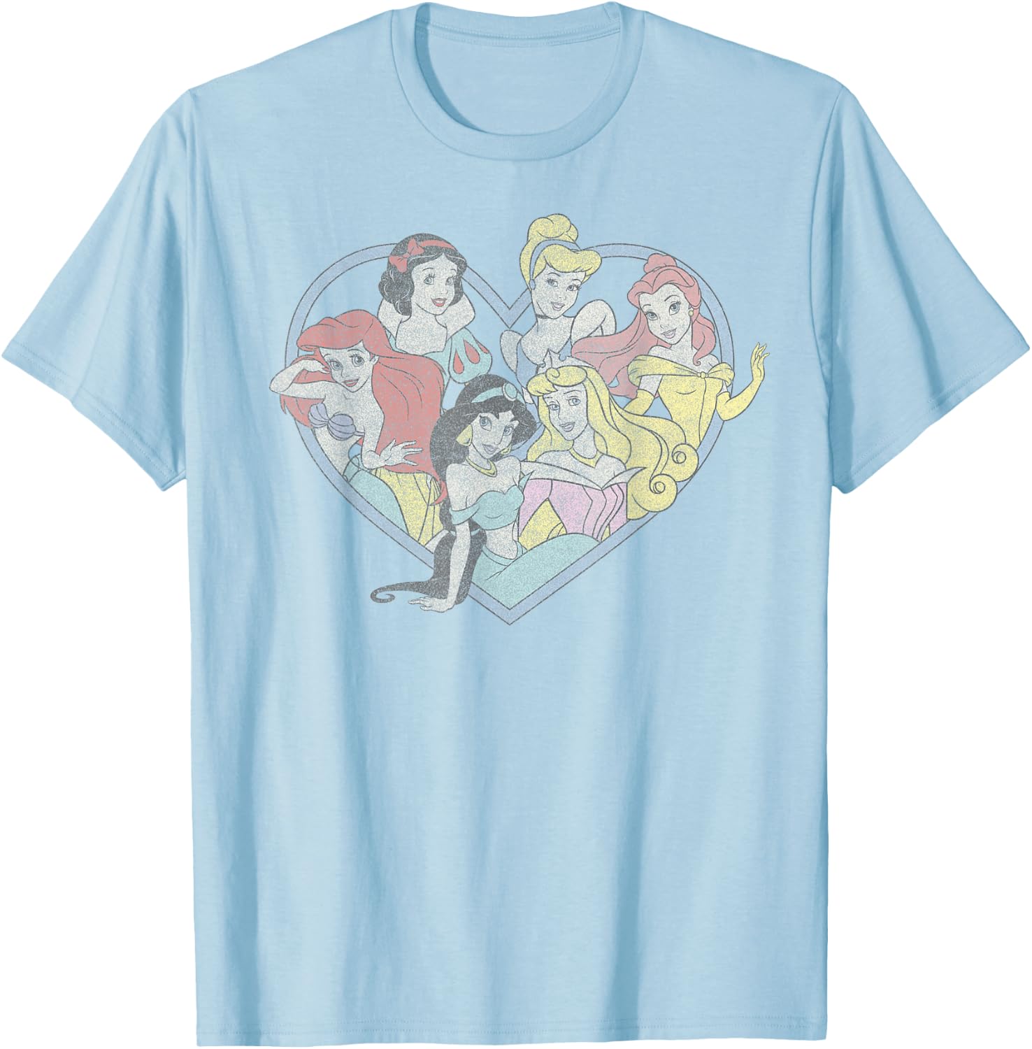 Disney Princess Valentine's Day Vintage Heart Group Shot T-Shirt - T-Shirt | Light Blue