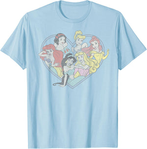 Disney Princess Valentine's Day Vintage Heart Group Shot T-Shirt - T-Shirt | Light Blue