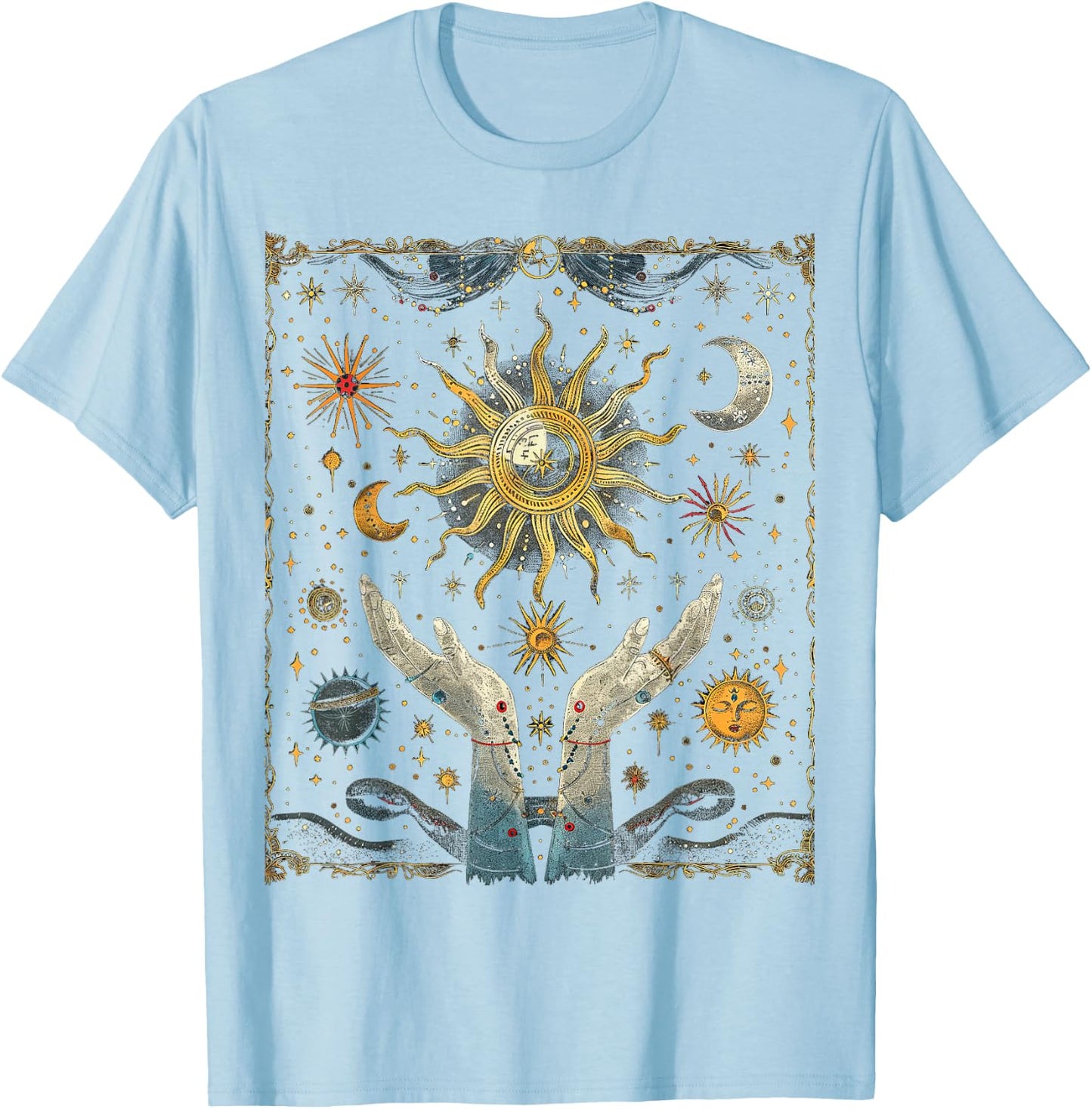 mystische Schlange Mond und Sonne Tarot Karte Kristalle T-Shirt - T-Shirt | Light Blue