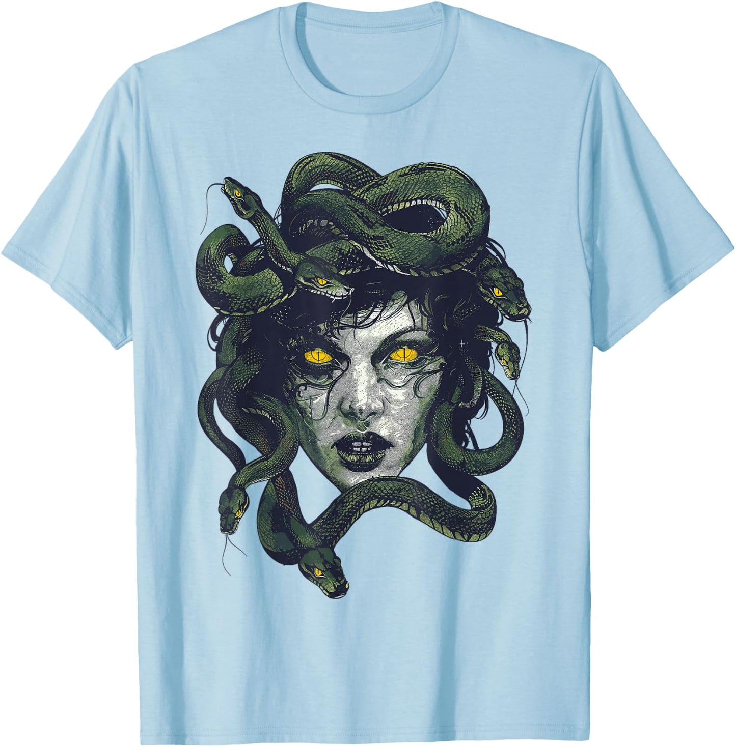 Medusa Greek Mythology Goddess with Snake Hair T-Shirt - T-Shirt | Light Blue
