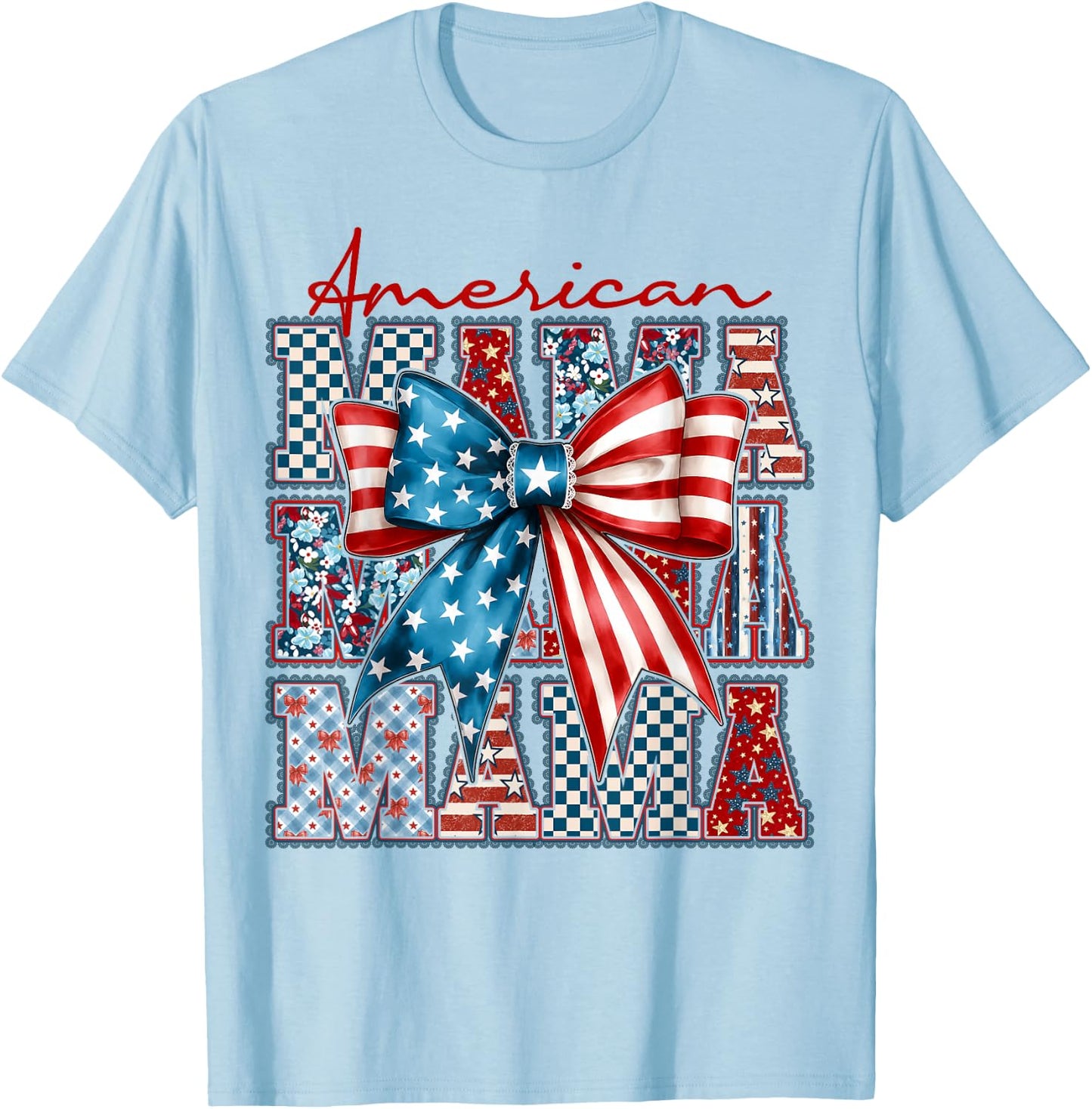 America Mama USA Flag Coquette 4th of July US America Women T-Shirt - T-Shirt | Light Blue