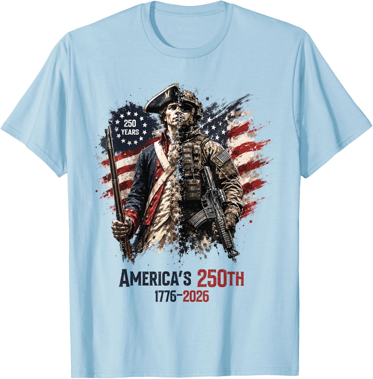 1776-2026 Patriotic Soldier American Flag 250 Years T-Shirt - T-Shirt | Light Blue