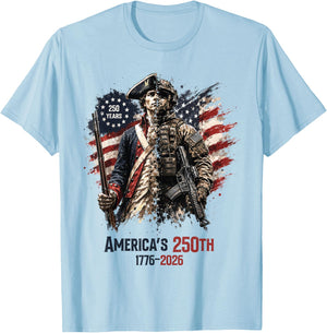 1776-2026 Patriotic Soldier American Flag 250 Years T-Shirt - T-Shirt | Light Blue
