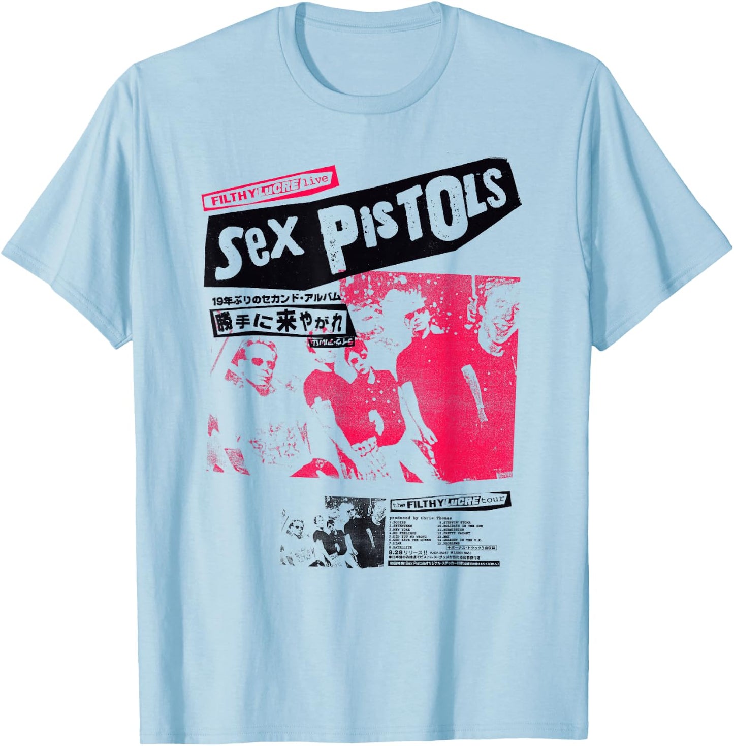 Sex Pistols Official Classic Japan Tour Pink Photo T-Shirt - T-Shirt | Light Blue