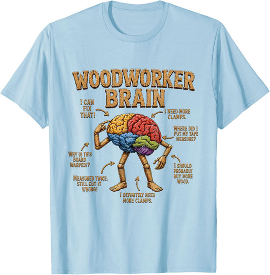 Woodworker Brain Anatomy Funny Lumber Woodworking Carpenter T-Shirt - T-Shirt | Light Blue