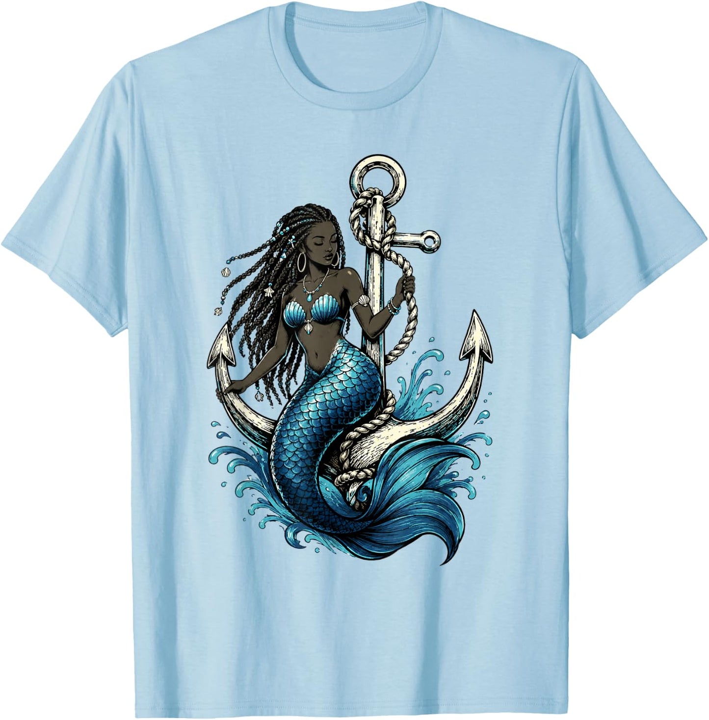 Mermaid Ocean Anchor Yemaya T-Shirt - T-Shirt | Light Blue