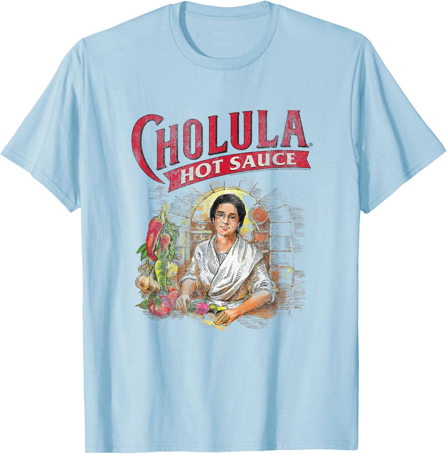 Ripple Junction x Cholula Mother Of Spices Hot Sauce , white, S T-Shirt - T-Shirt | Light Blue