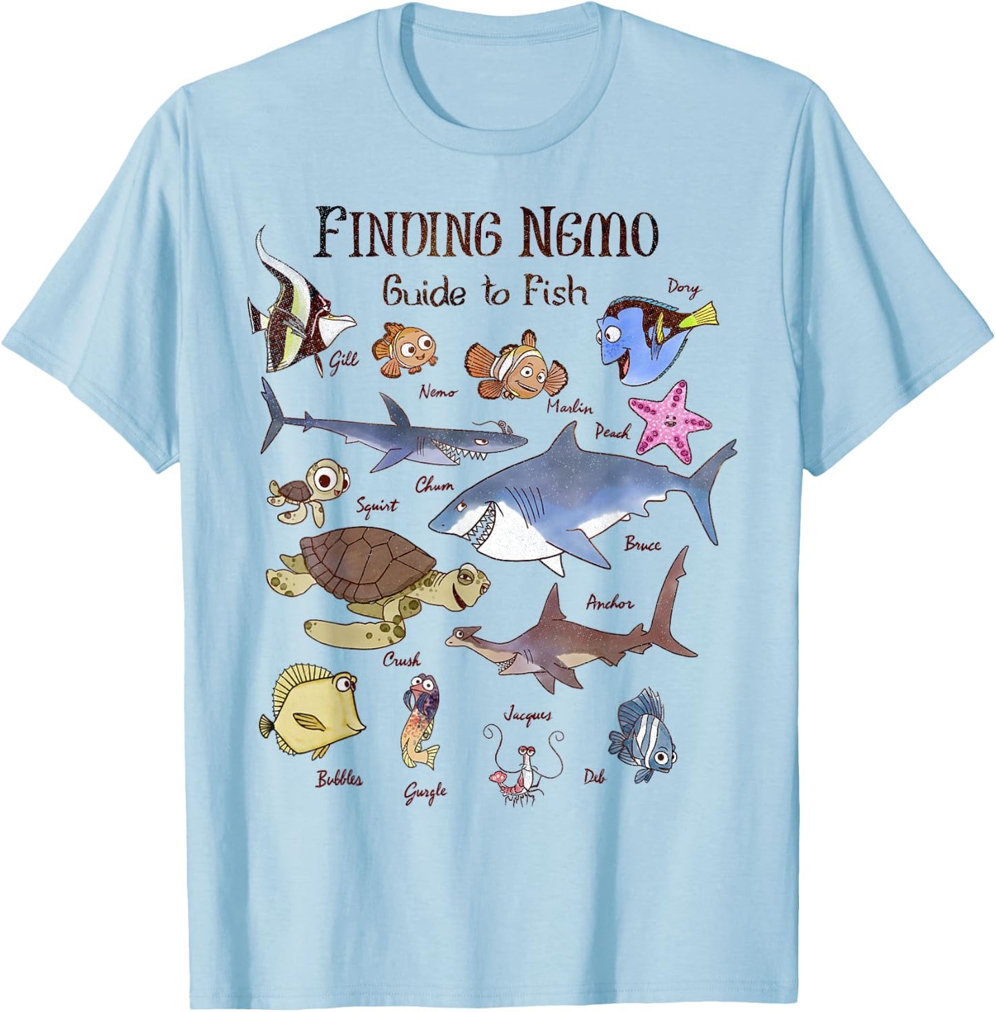 Disney Pixar Finding Nemo Guide to Fish Textbook Sketches T-Shirt - T-Shirt | Light Blue