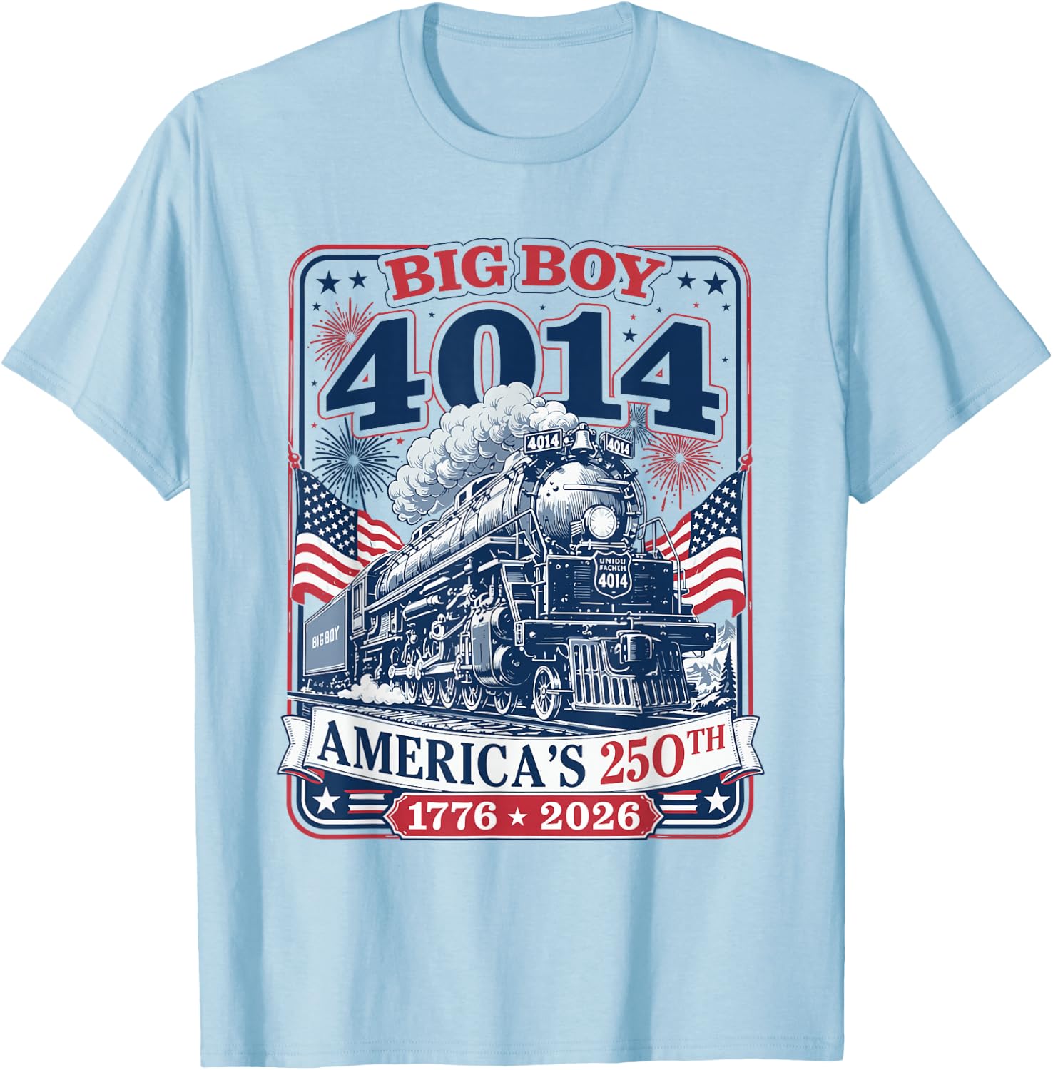Big Boy 4014 Train 4th of July Retro US Flag Vintage Apparel T-Shirt - T-Shirt | Light Blue