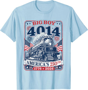Big Boy 4014 Train 4th of July Retro US Flag Vintage Apparel T-Shirt - T-Shirt | Light Blue