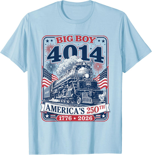 Big Boy 4014 Train 4th of July Retro US Flag Vintage Apparel T-Shirt - T-Shirt | Light Blue