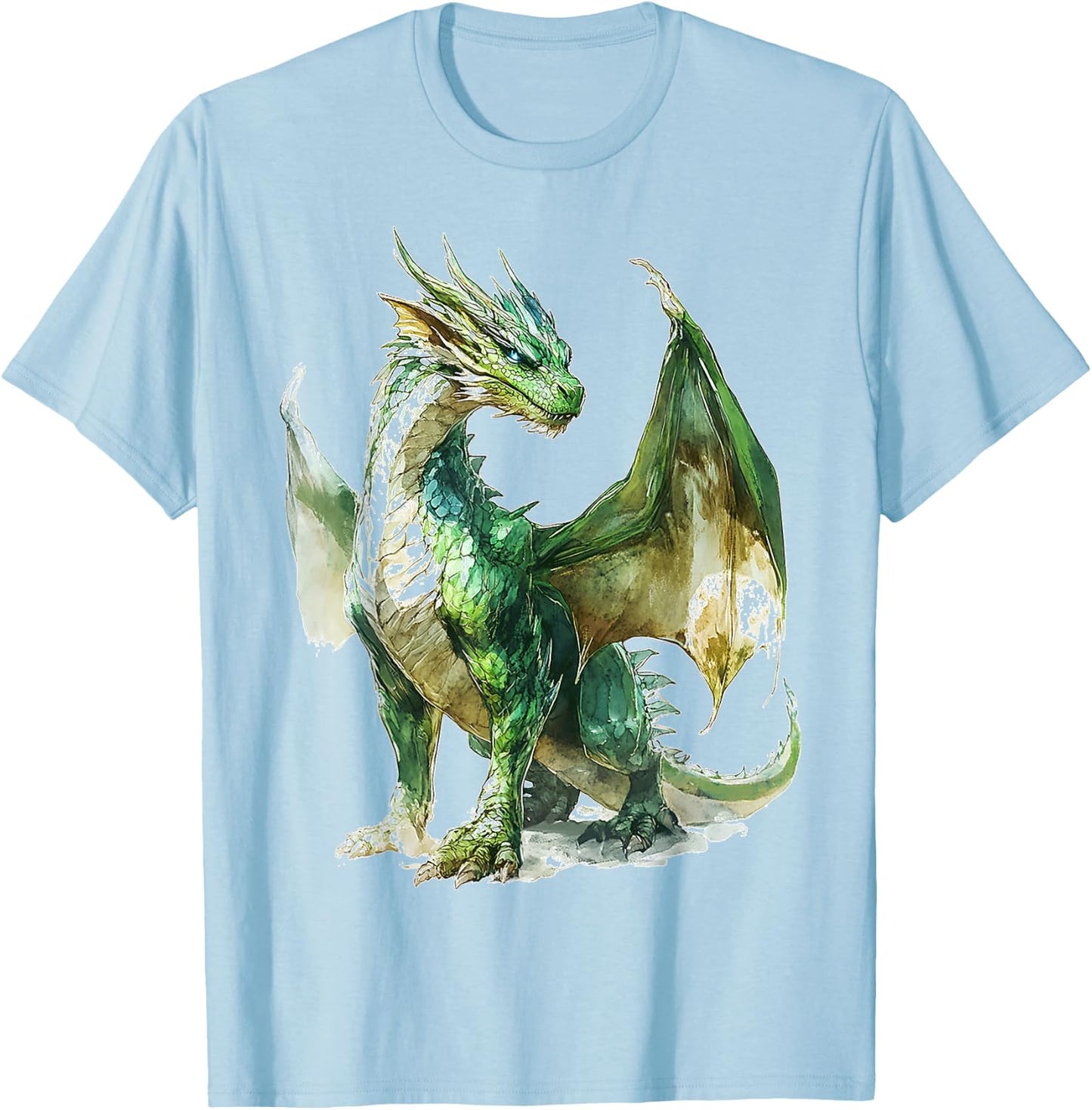 Green Dragon Motif Mythical Artwork Green Dragon T-Shirt - T-Shirt | Light Blue