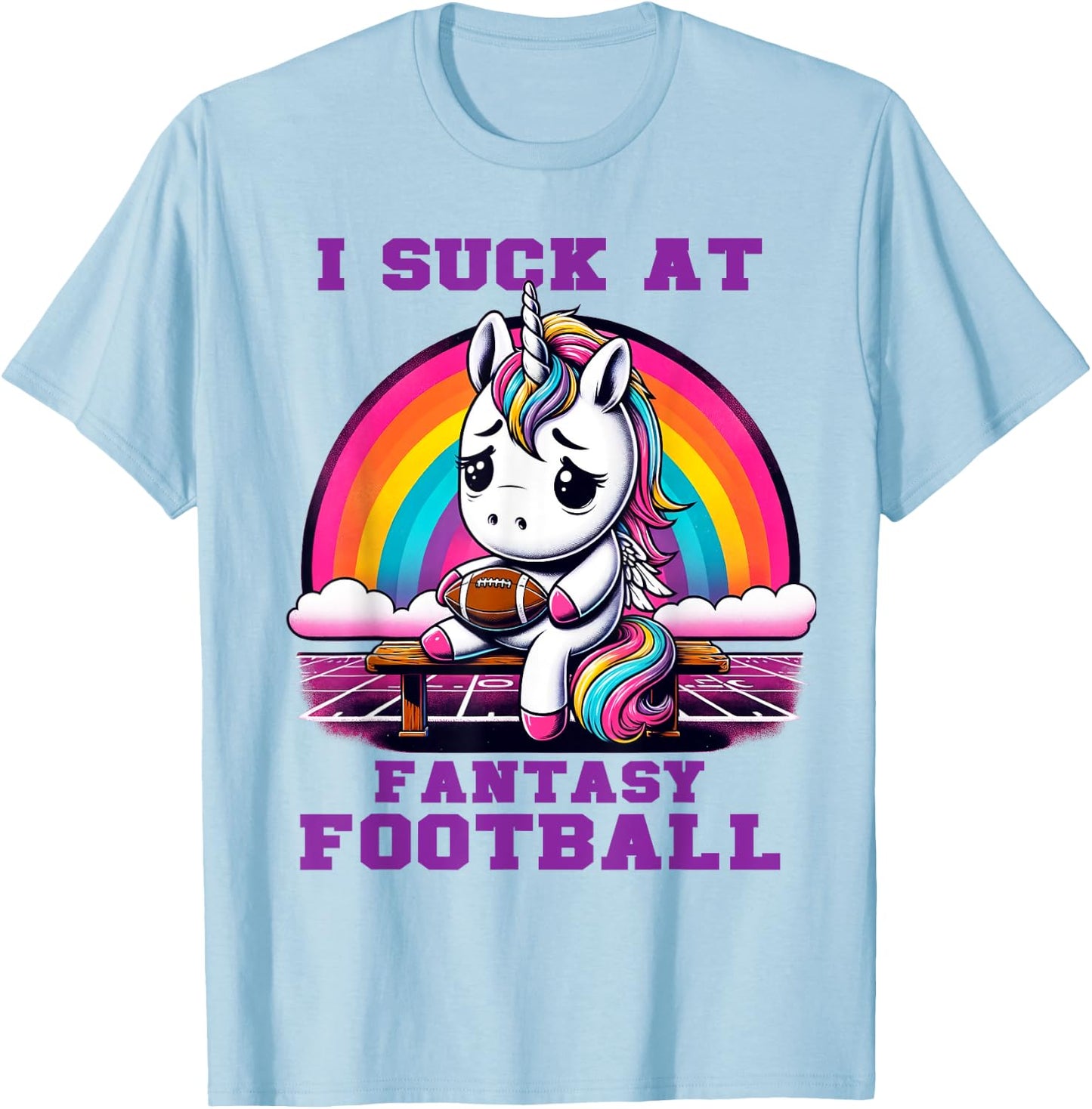 I Suck at Fantasy Football Unicorn Rainbow Loser T-Shirt - T-Shirt | Light Blue