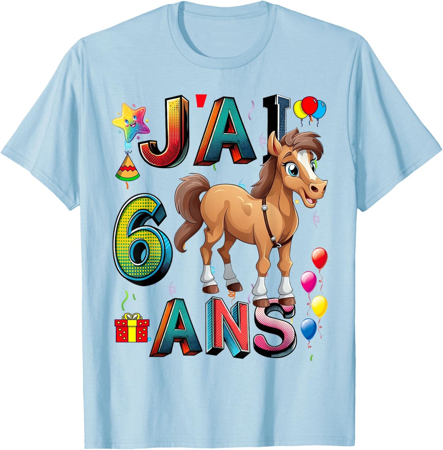 Child Horse Child 6 Years Birthday Boy Girl Horse T-Shirt - T-Shirt | Light Blue