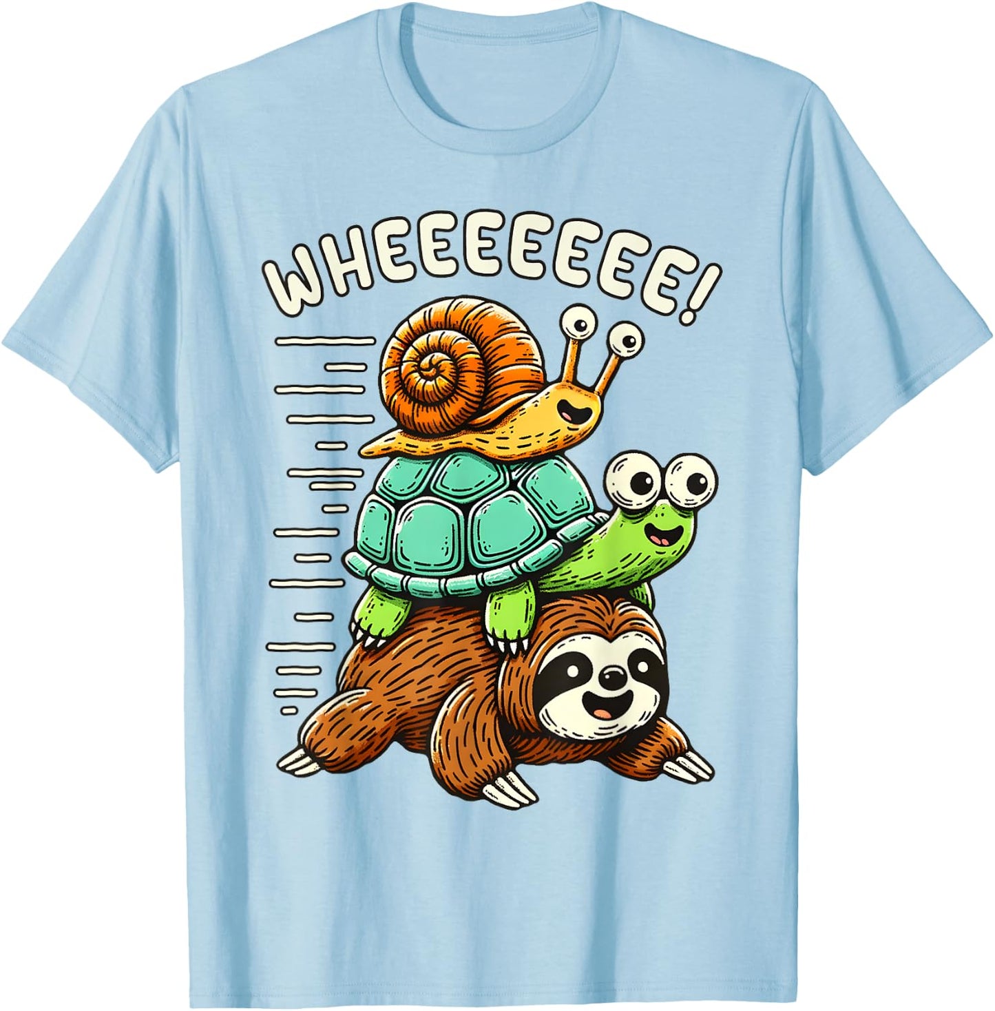 Sloth Turtle Snail Funny Running Riding Cute Animal Lover T-Shirt - T-Shirt | Light Blue