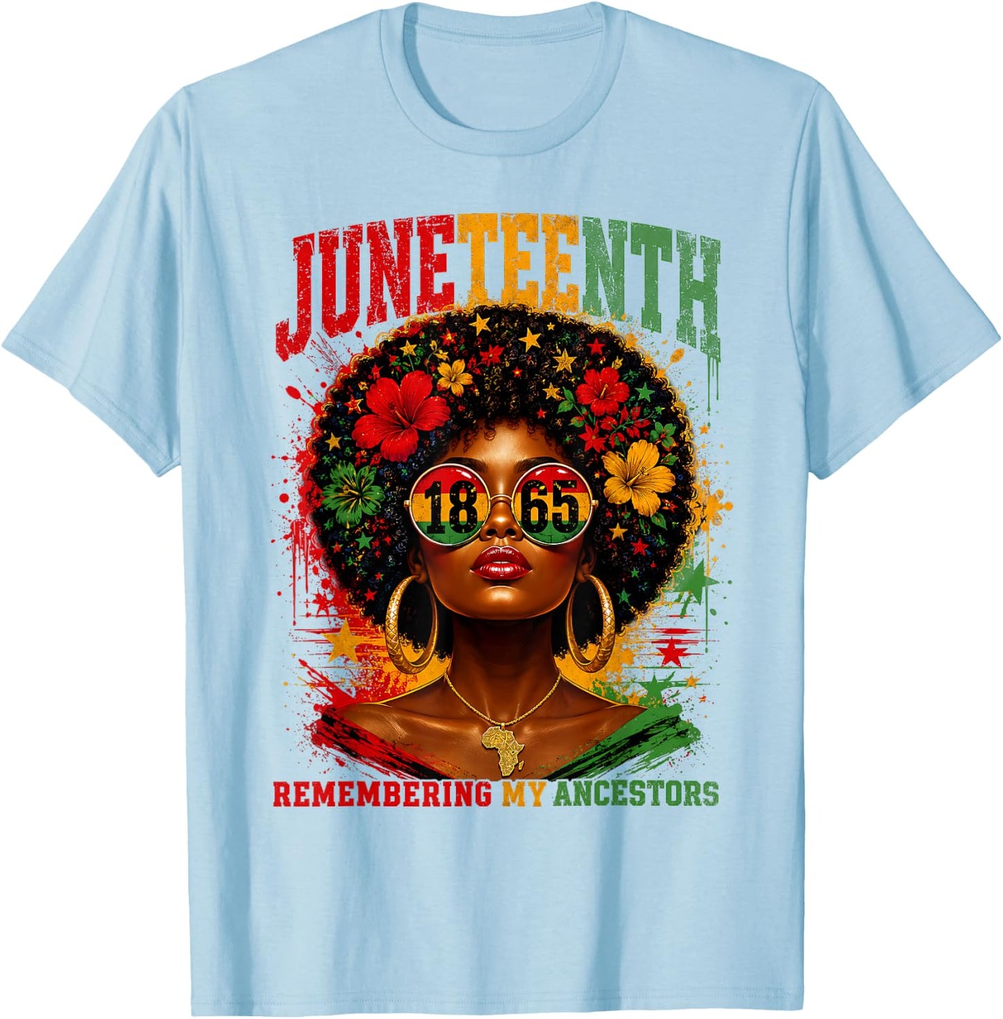 Remembering My Ancestors Black African American Juneteenth T-Shirt - T-Shirt | Light Blue