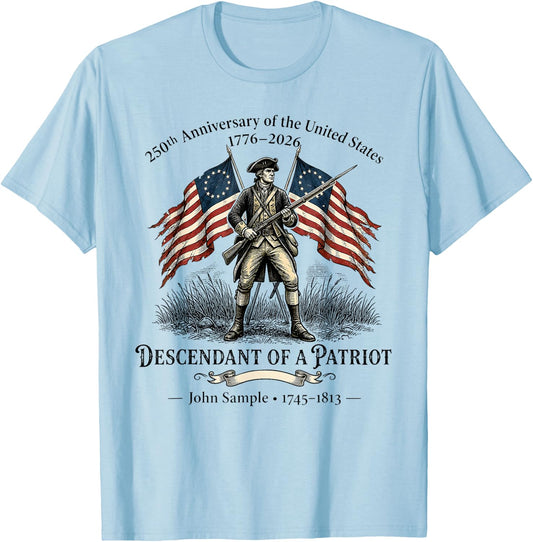 250th Anniversary American Descendant Patriot 4th of July T-Shirt - T-Shirt | Light Blue