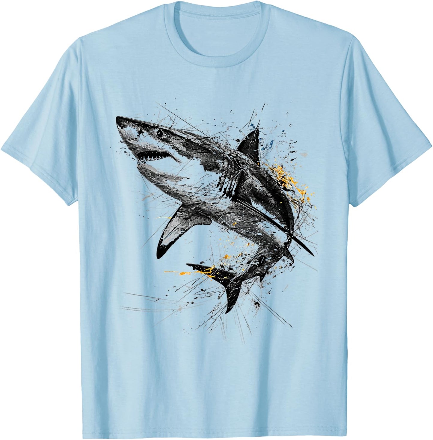Shark Print Animal Graphic Abstract Drawing Shark , white, S T-Shirt - T-Shirt | Light Blue