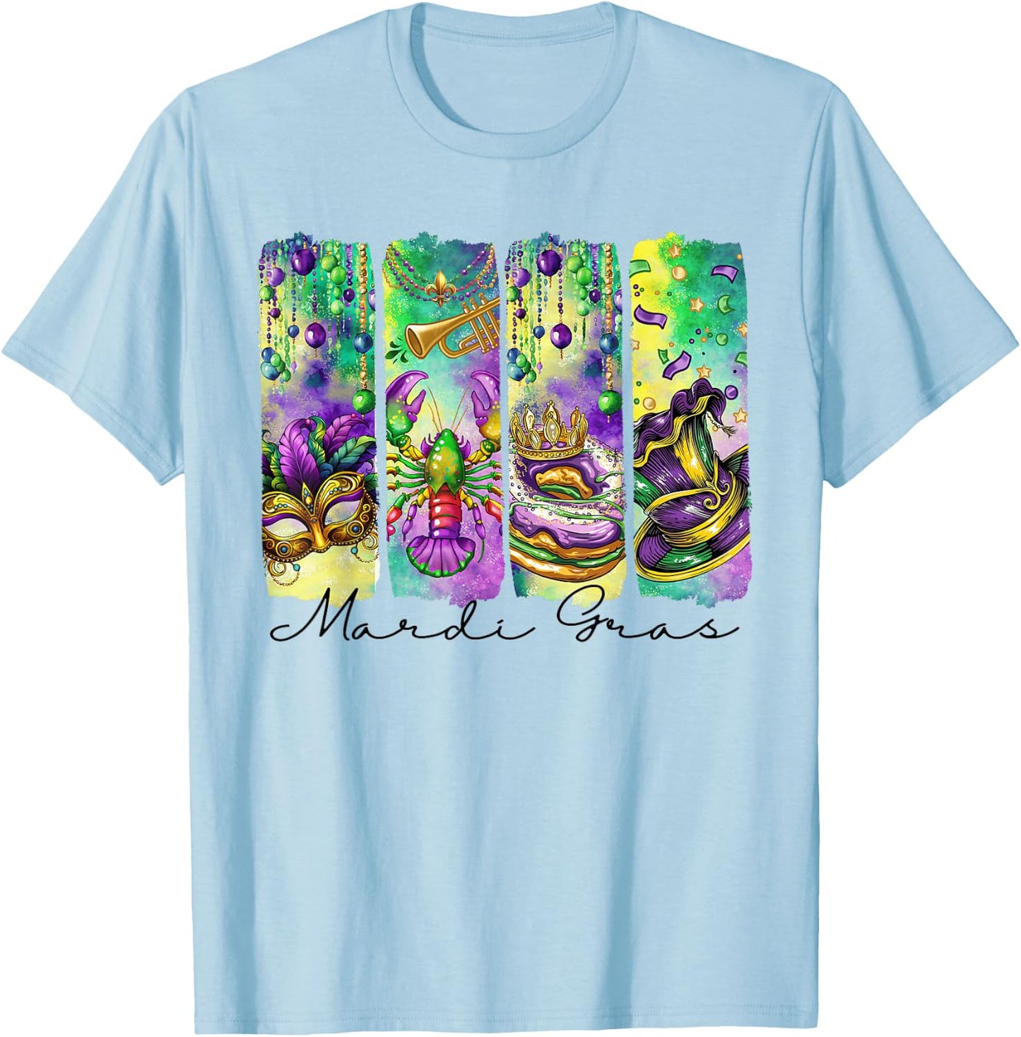 Mardi Gras Fleur De Lis Mask King Cake Crawfish Louisiana T-Shirt - T-Shirt | Light Blue