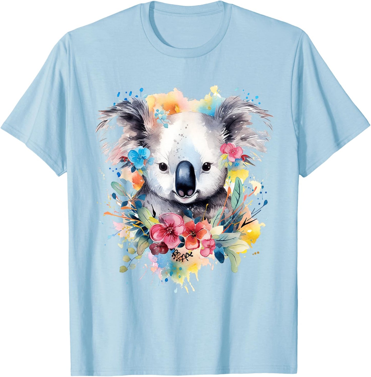 Koala Animal Colourful Motif Painting Art Abstract Koala , White T-Shirt - T-Shirt | Light Blue