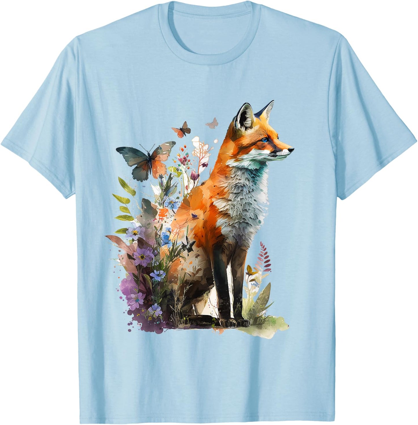 Fox Animal Lover Forest Art Animal Fox T-Shirt - T-Shirt | Light Blue