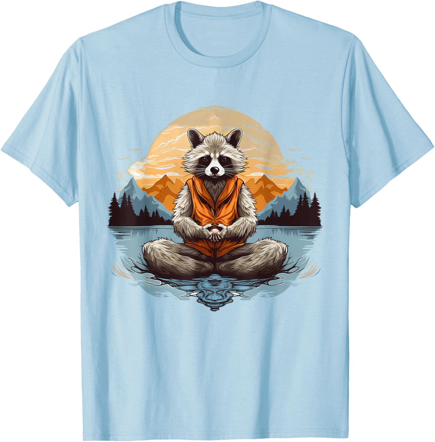 Racoon Meditation Yoga T-Shirt - T-Shirt | Light Blue